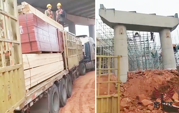 建筑竹膠板工地卸車(chē)場(chǎng)景圖